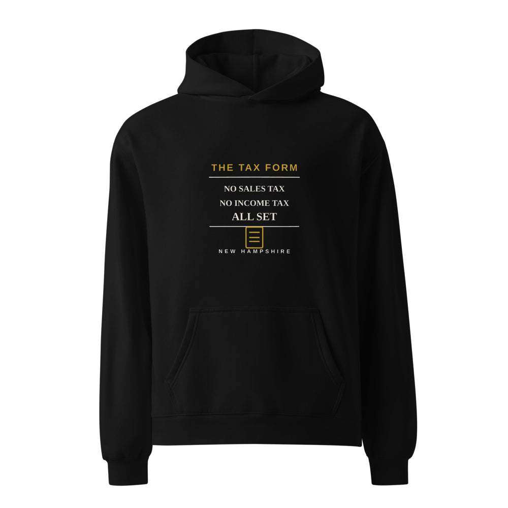 New Hampshire State Menu Logo black hoodie front in white studio | Kreativ