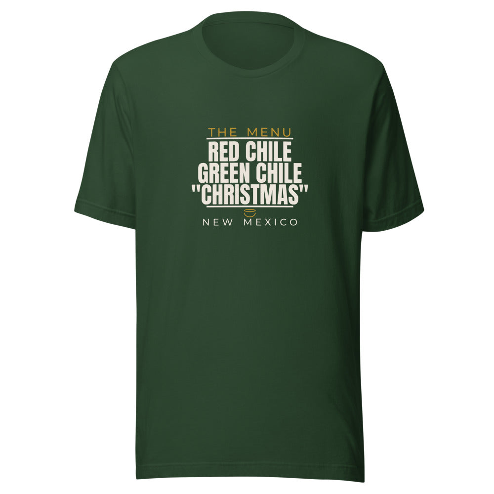 New Mexico tee that says Red Chile, Green Chile, "Christmas"