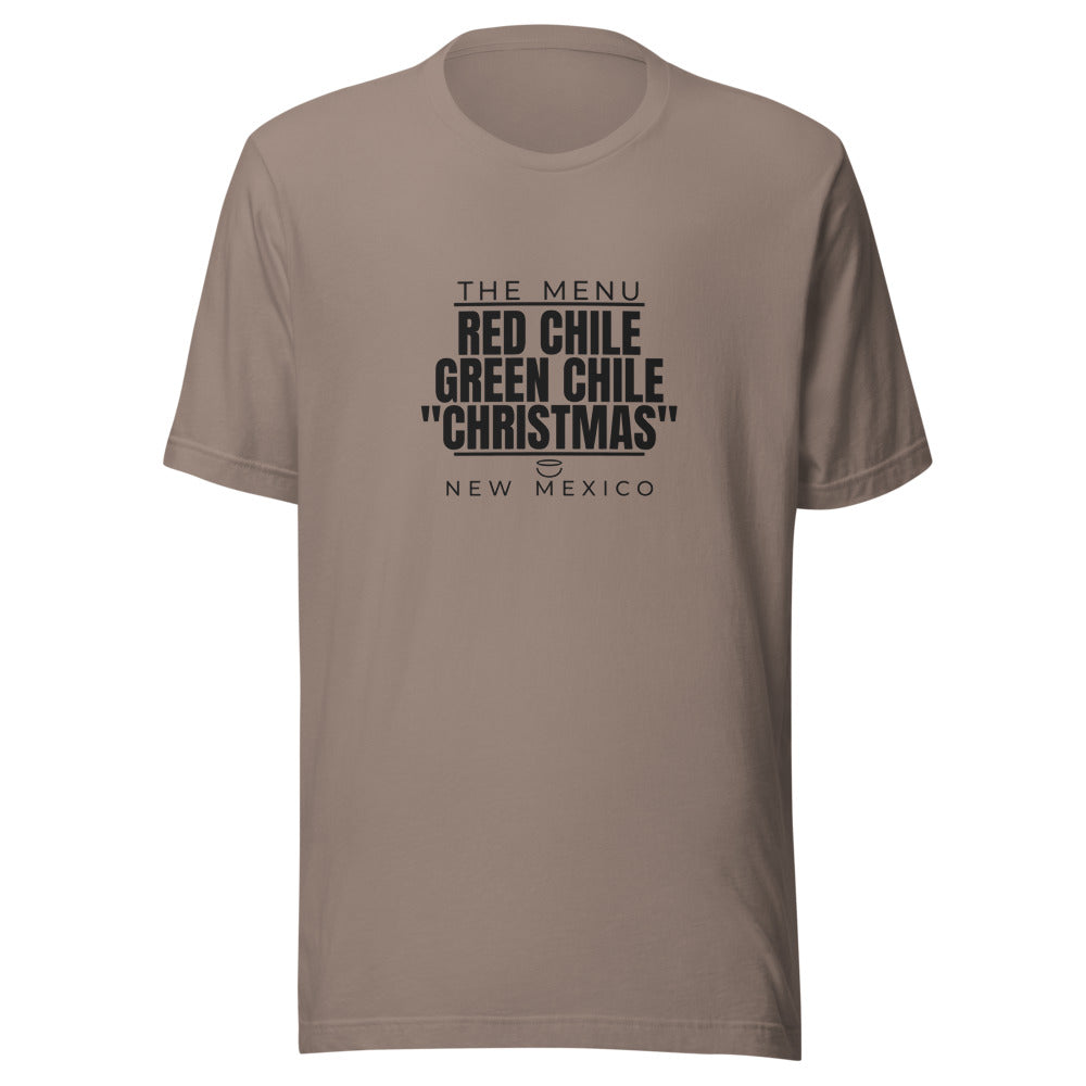 New Mexico tee that says Red Chile, Green Chile, "Christmas"