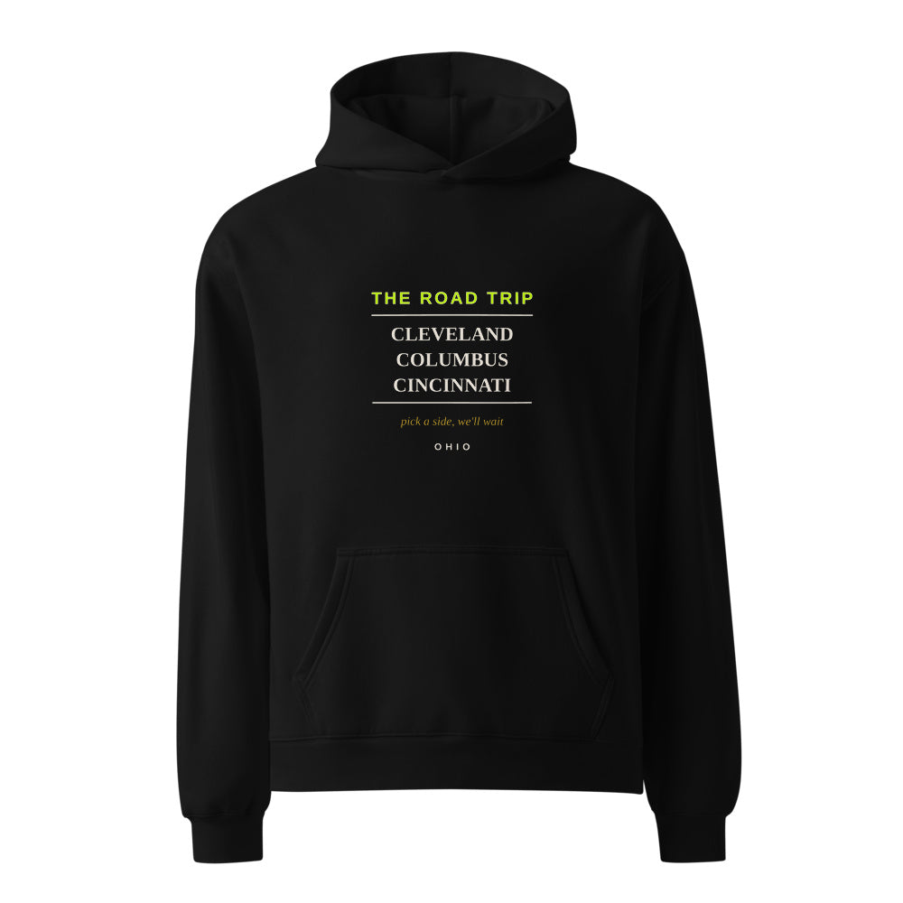 Ohio State Menu Logo black hoodie front in white studio | Kreativ