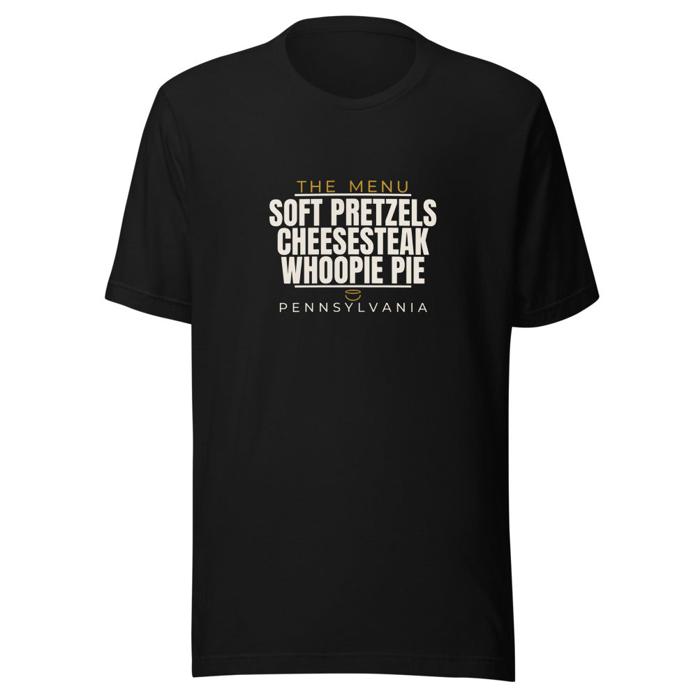 Pennsylvania tee that says Soft Pretzels, Cheesesteak, Whoopie Pie