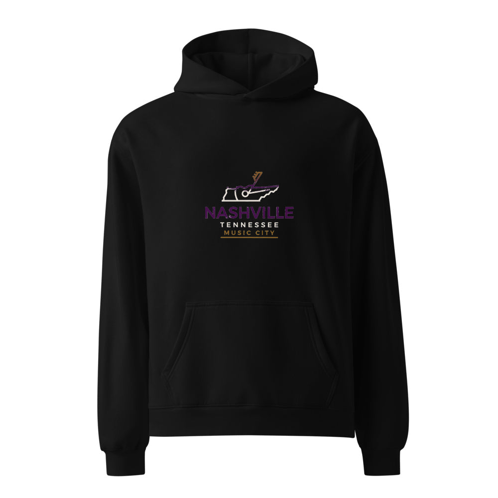 Nashville Music City black hoodie front in white studio | Kreativ