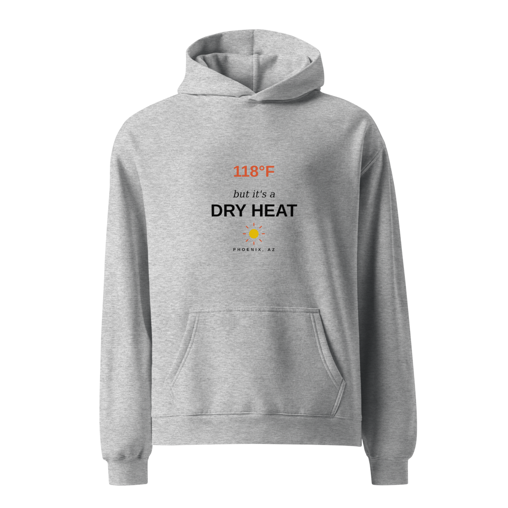 Phoenix dry heat hoodie alternate color, white studio chest print | Kreativ