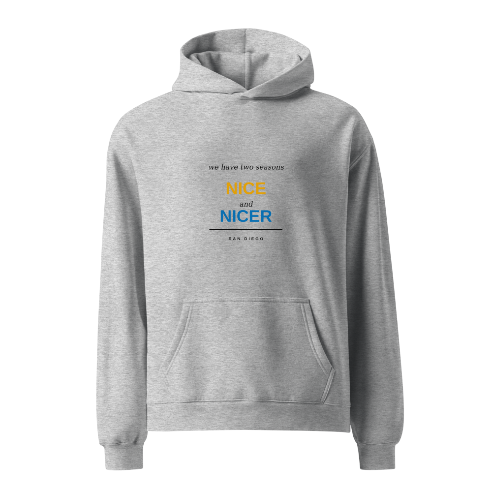 San Diego local-pride hoodie alternate color, white studio chest print | Kreativ