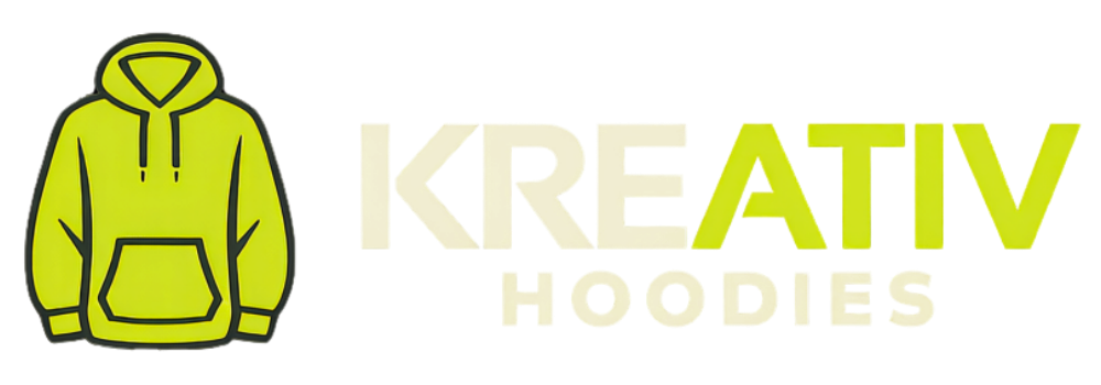 This is the main logo Kreativ Hoodies clothing brand. A green hoodie icon with the name KREATIV over the word HOODIES to the right of it.